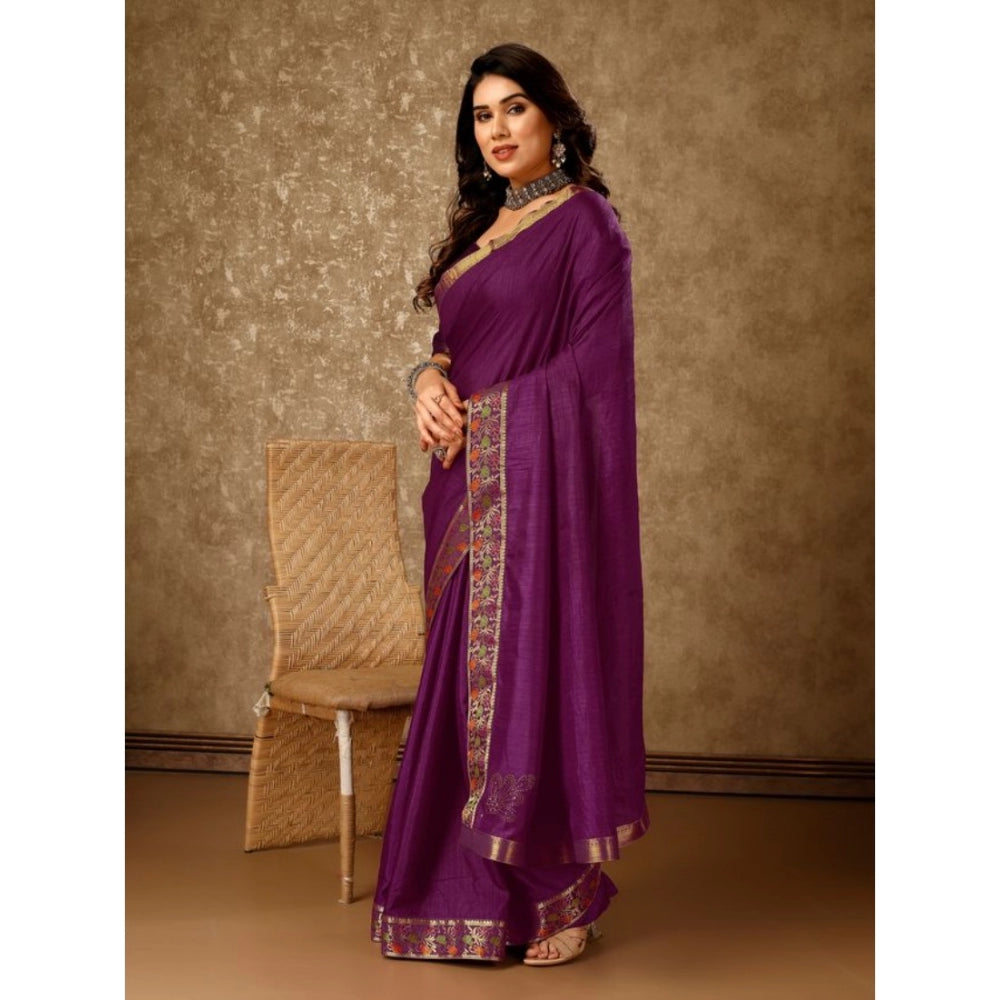 Generic Women's Vichitra Swiroshki Butta Saree With Unstitched Blouse (Wine, 5-6 Mtrs) - Noble Nook