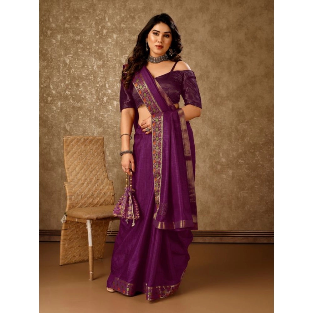 Generic Women's Vichitra Swiroshki Butta Saree With Unstitched Blouse (Wine, 5-6 Mtrs) - Noble Nook