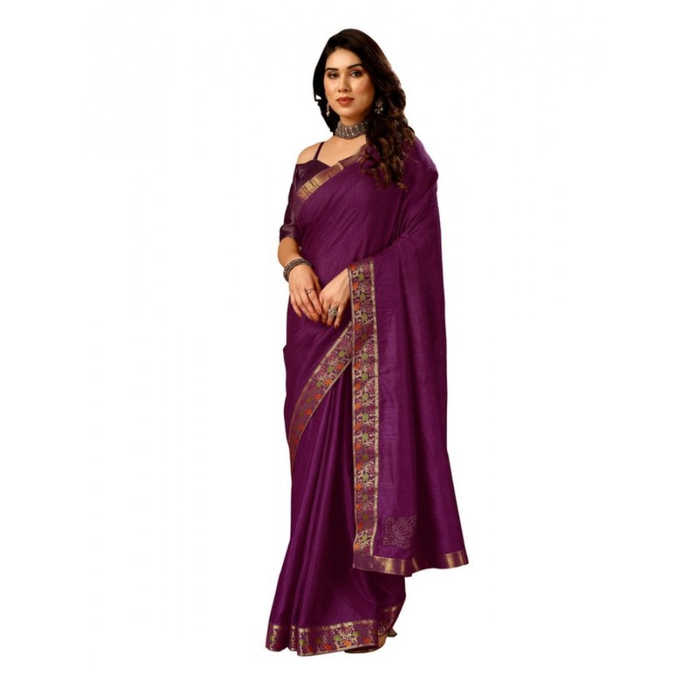 Generic Women's Vichitra Swiroshki Butta Saree With Unstitched Blouse (Wine, 5-6 Mtrs) - Noble Nook