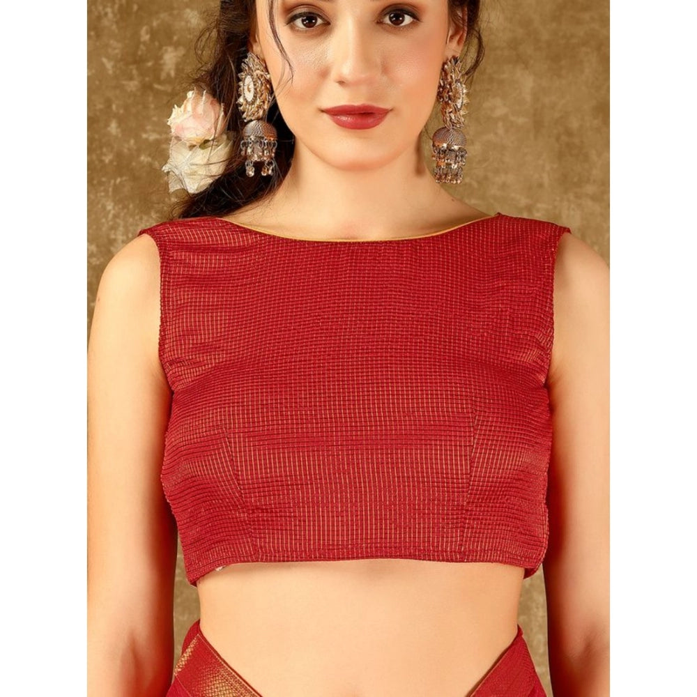 Generic Women's Vichitra Swiroshki Butta Saree With Unstitched Blouse (Red, 5-6 Mtrs) - Noble Nook