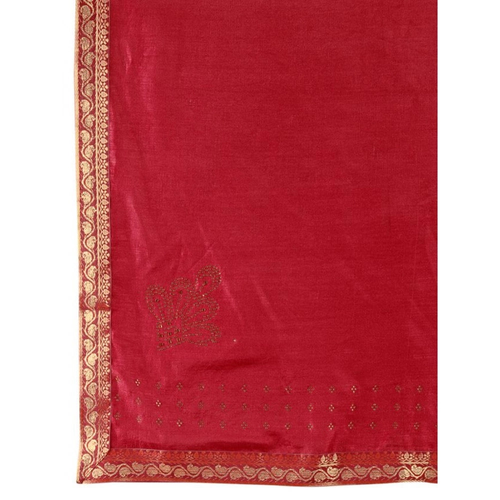 Generic Women's Vichitra Swiroshki Butta Saree With Unstitched Blouse (Maroon, 5-6 Mtrs) - Noble Nook