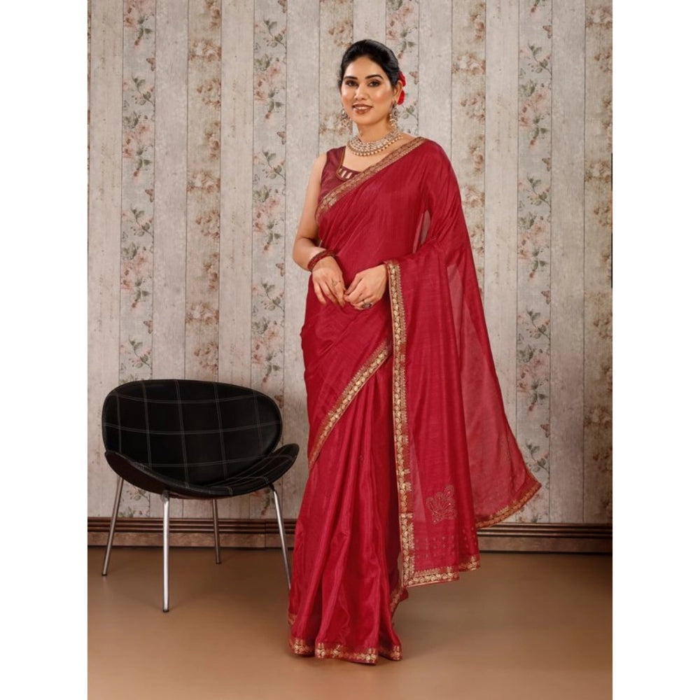 Generic Women's Vichitra Swiroshki Butta Saree With Unstitched Blouse (Maroon, 5-6 Mtrs) - Noble Nook