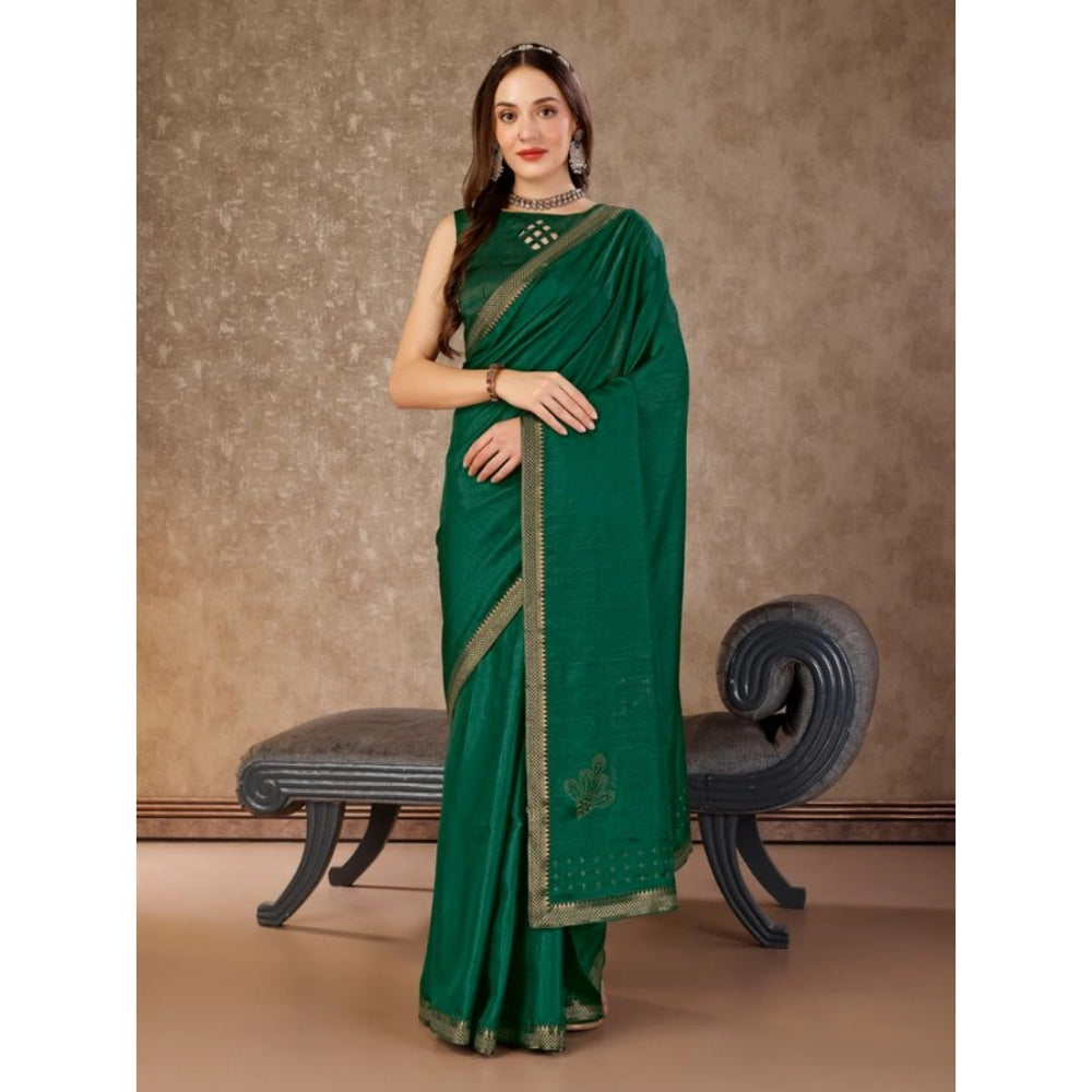 Generic Women's Vichitra Swiroshki Butta Saree With Unstitched Blouse (Green, 5-6 Mtrs) - Noble Nook