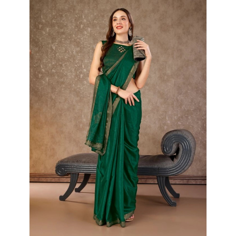 Generic Women's Vichitra Swiroshki Butta Saree With Unstitched Blouse (Green, 5-6 Mtrs) - Noble Nook