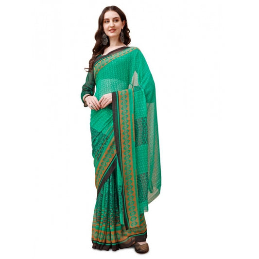 Generic Women's Weightless Floral Printed Saree With Unstitched Blouse (Green, 5-6 Mtrs) - Noble Nook