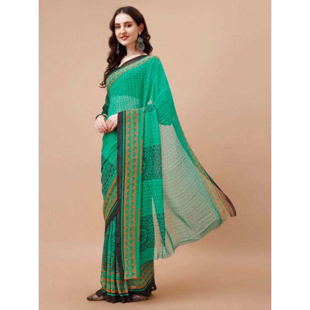 Generic Women's Weightless Floral Printed Saree With Unstitched Blouse (Green, 5-6 Mtrs) - Noble Nook