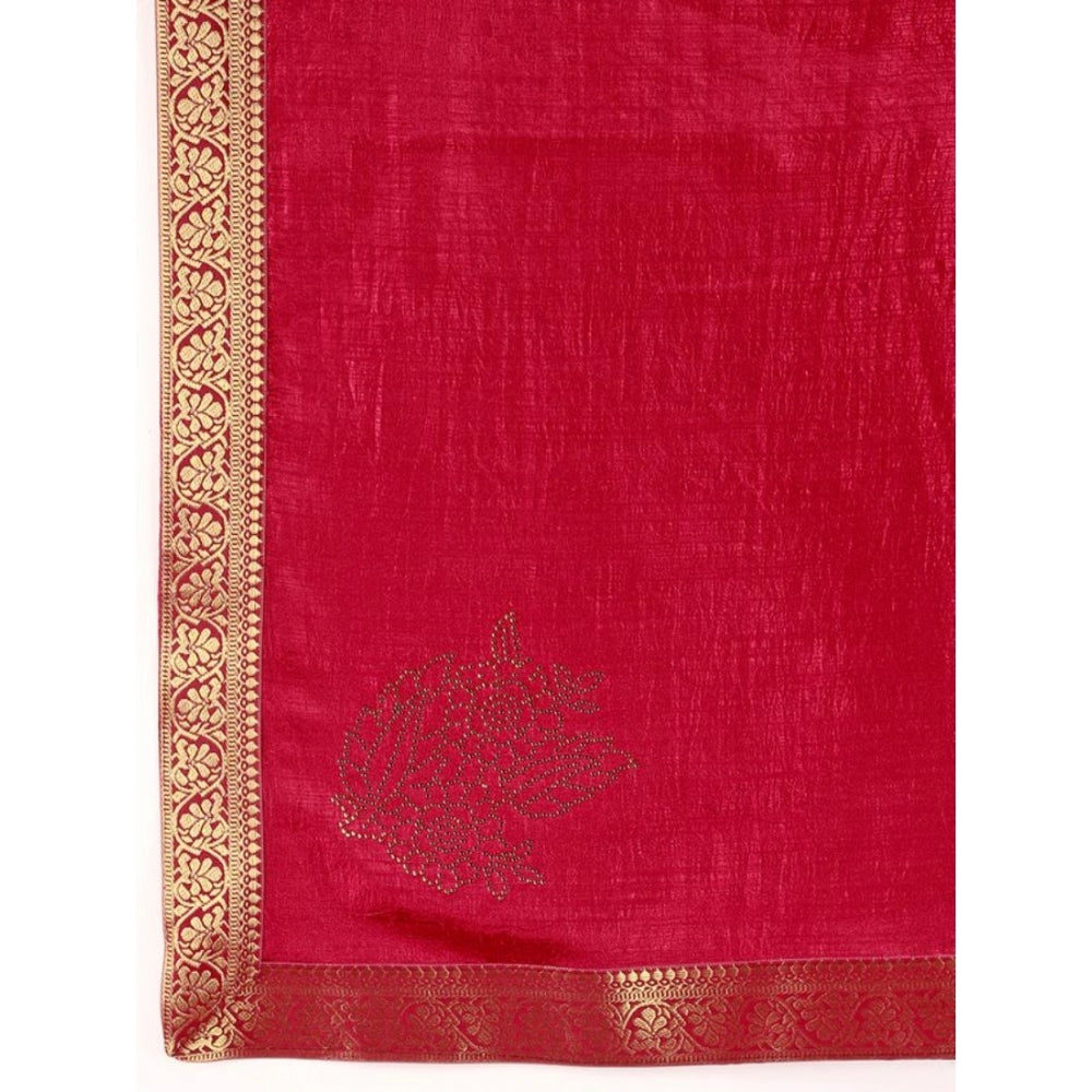 Generic Women's Vichitra Swiroshki Butta Saree With Unstitched Blouse (Maroon, 5-6 Mtrs) - Noble Nook