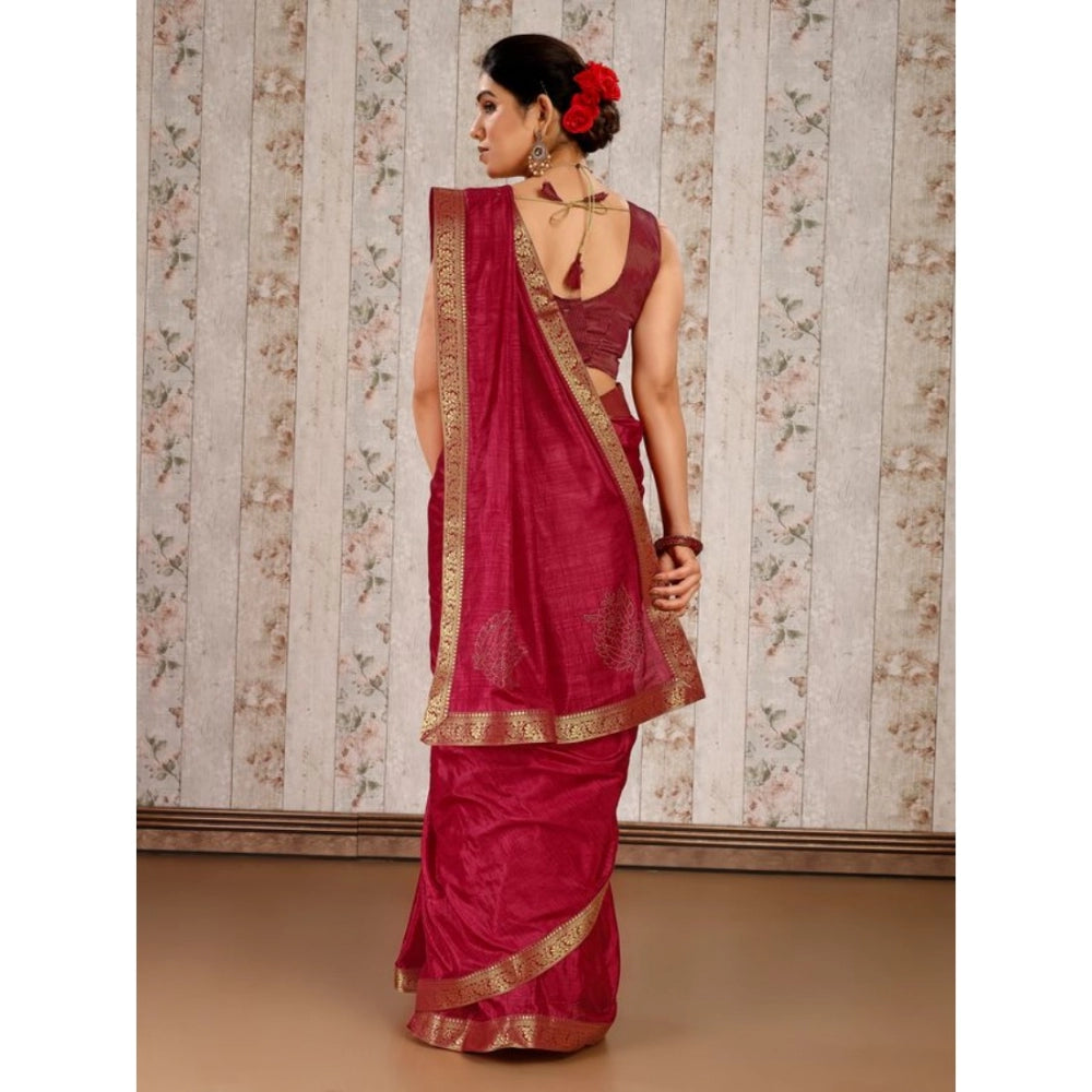 Generic Women's Vichitra Swiroshki Butta Saree With Unstitched Blouse (Maroon, 5-6 Mtrs) - Noble Nook