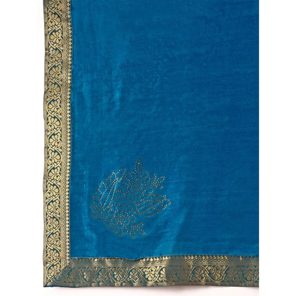 Generic Women's Vichitra Swiroshki Butta Saree With Unstitched Blouse (Blue, 5-6 Mtrs) - Noble Nook