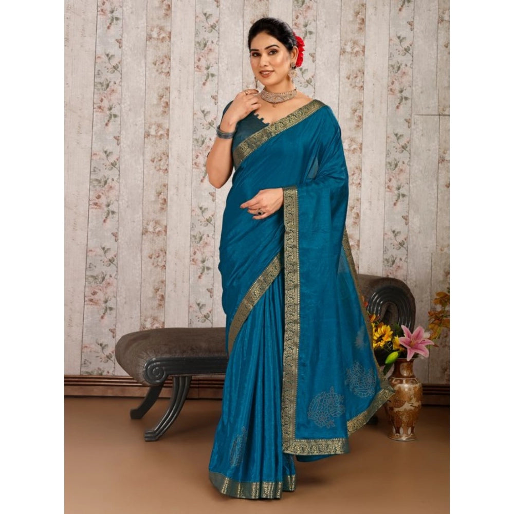 Generic Women's Vichitra Swiroshki Butta Saree With Unstitched Blouse (Blue, 5-6 Mtrs) - Noble Nook