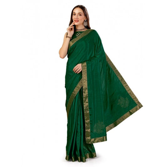 Generic Women's Vichitra Swiroshki Butta Saree With Unstitched Blouse (Green, 5-6 Mtrs) - Noble Nook