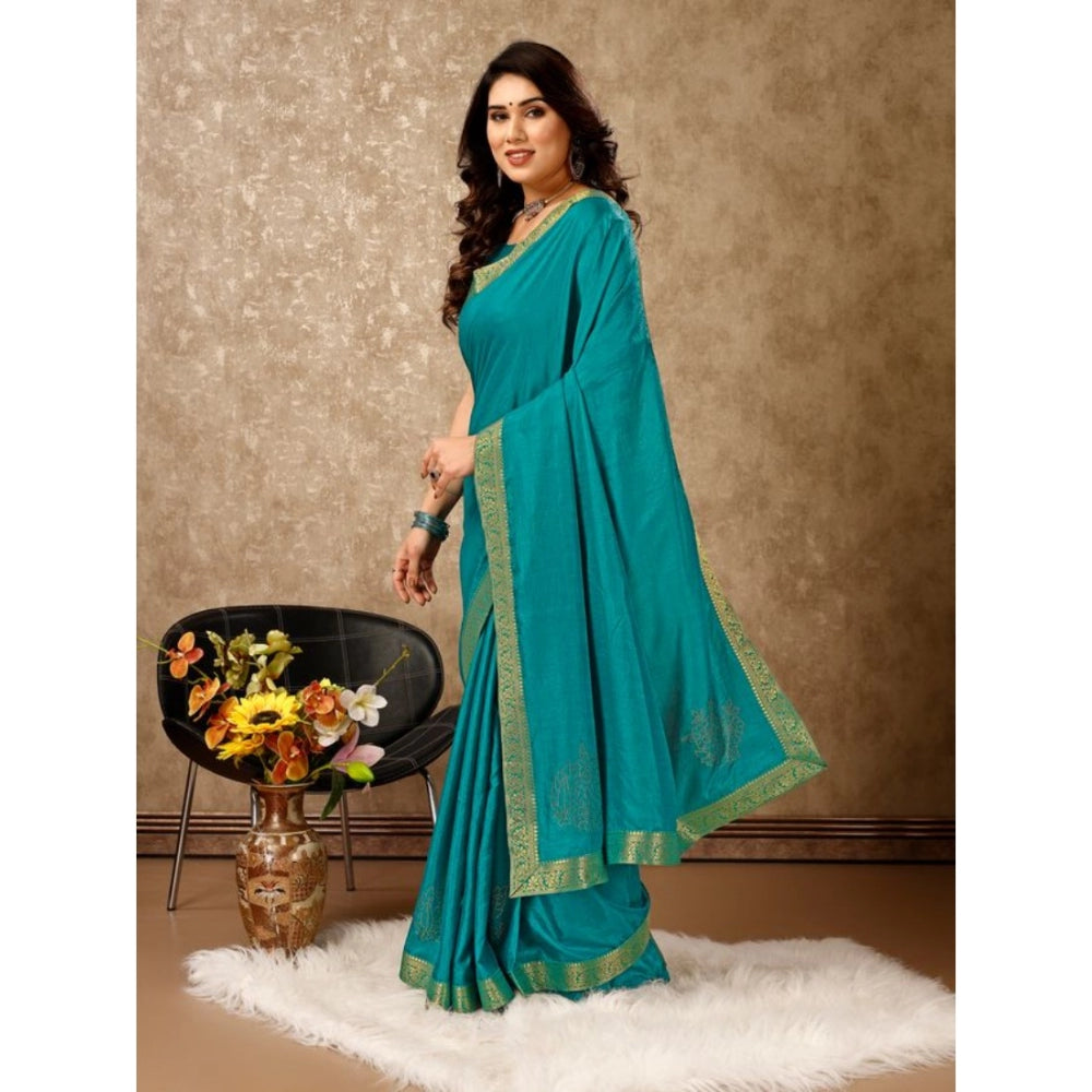 Generic Women's Vichitra Swiroshki Butta Saree With Unstitched Blouse (Teal Blue, 5-6 Mtrs) - Noble Nook