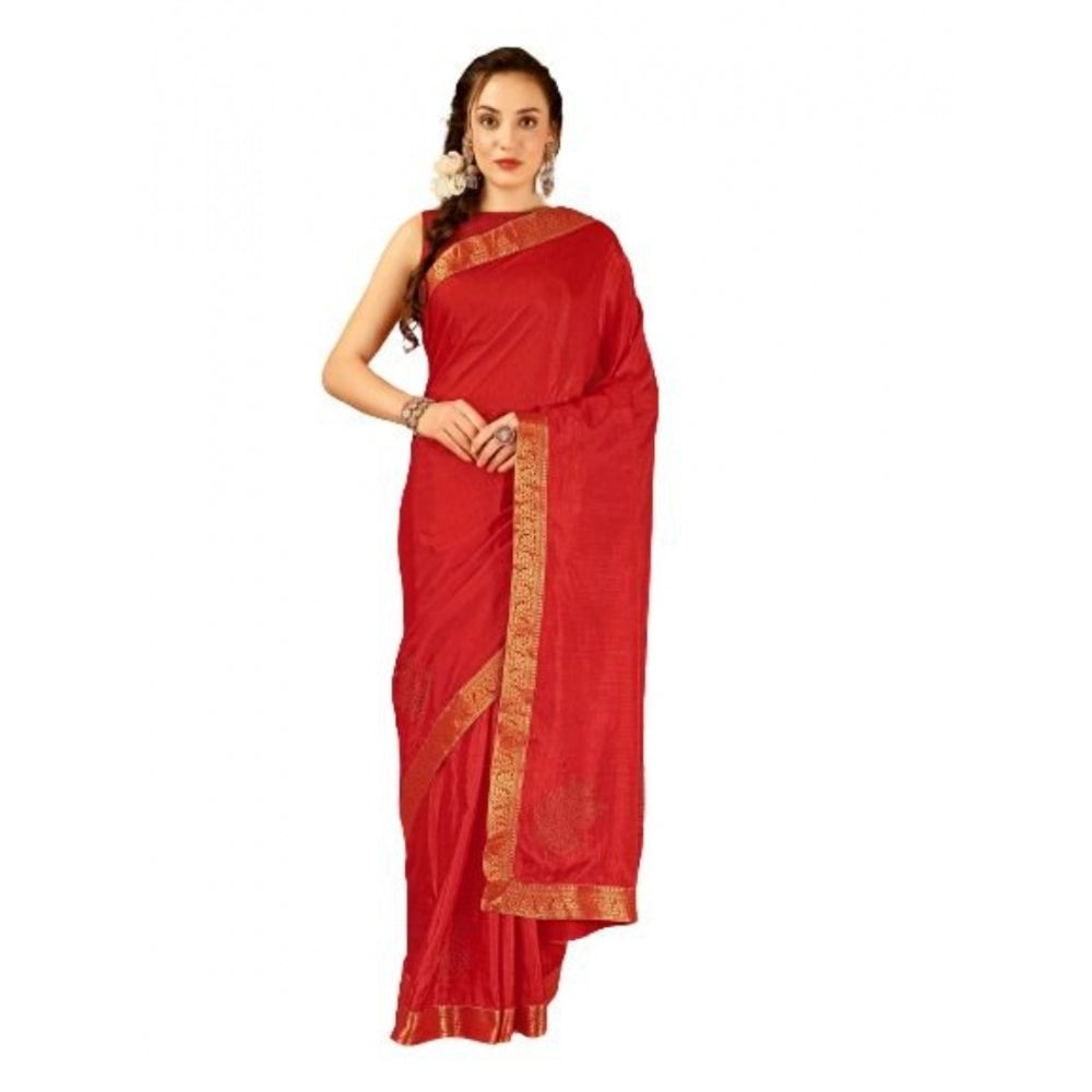 Generic Women's Vichitra Swiroshki Butta Saree With Unstitched Blouse (Red, 5-6 Mtrs) - Noble Nook