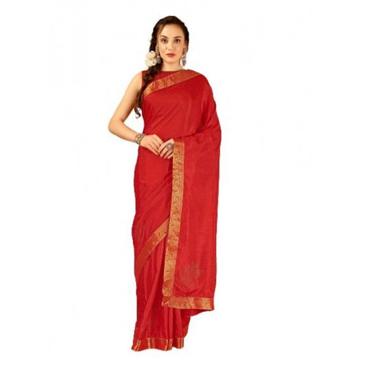 Generic Women's Vichitra Swiroshki Butta Saree With Unstitched Blouse (Red, 5-6 Mtrs) - Noble Nook