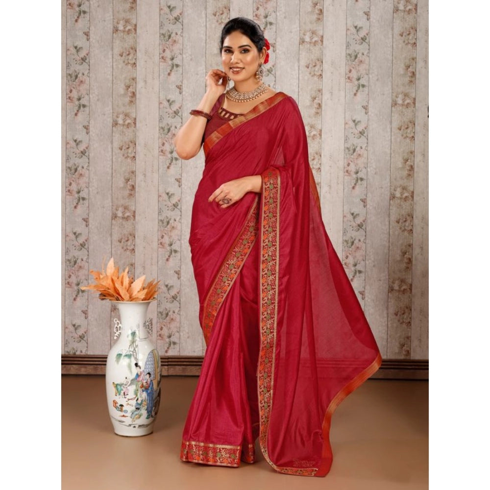 Generic Women's Vichitra Swiroshki Butta Saree With Unstitched Blouse (Maroon, 5-6 Mtrs) - Noble Nook