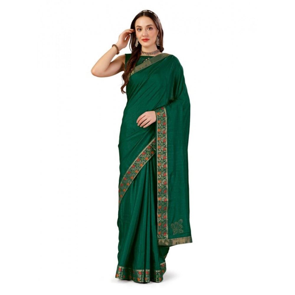 Generic Women's Vichitra Swiroshki Butta Saree With Unstitched Blouse (Green, 5-6 Mtrs) - Noble Nook