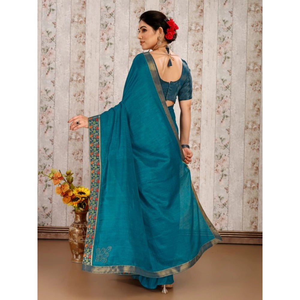 Generic Women's Vichitra Swiroshki Butta Saree With Unstitched Blouse (Teal Blue, 5-6 Mtrs) - Noble Nook