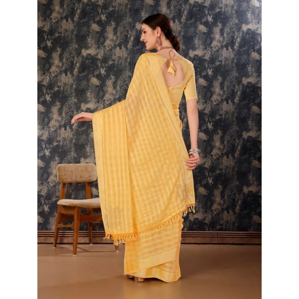 Generic Women's Chiffon Fabric Line Saree With Unstitched Blouse (Yellow, 5-6 Mtrs) - Noble Nook