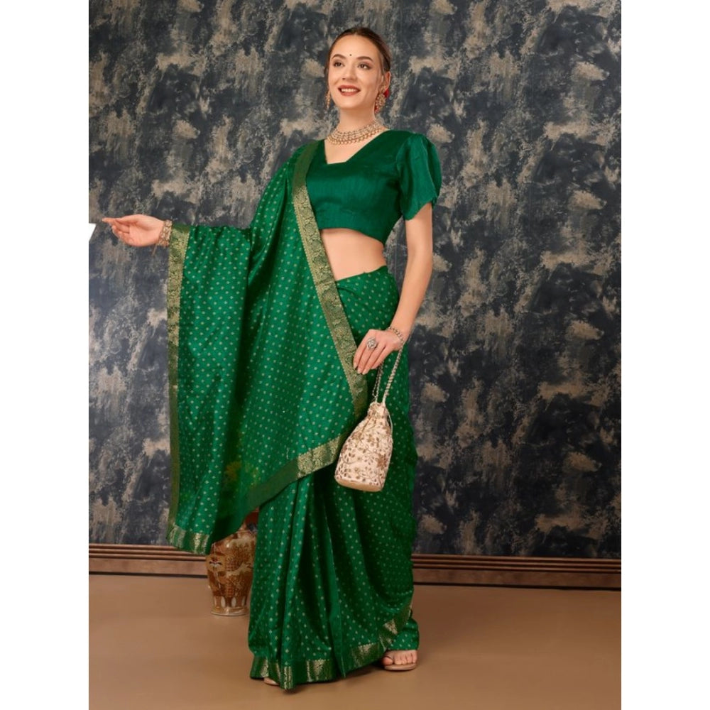 Generic Women's Vichitra Bandhani Saree With Unstitched Blouse (Green, 5-6 Mtrs) - Noble Nook