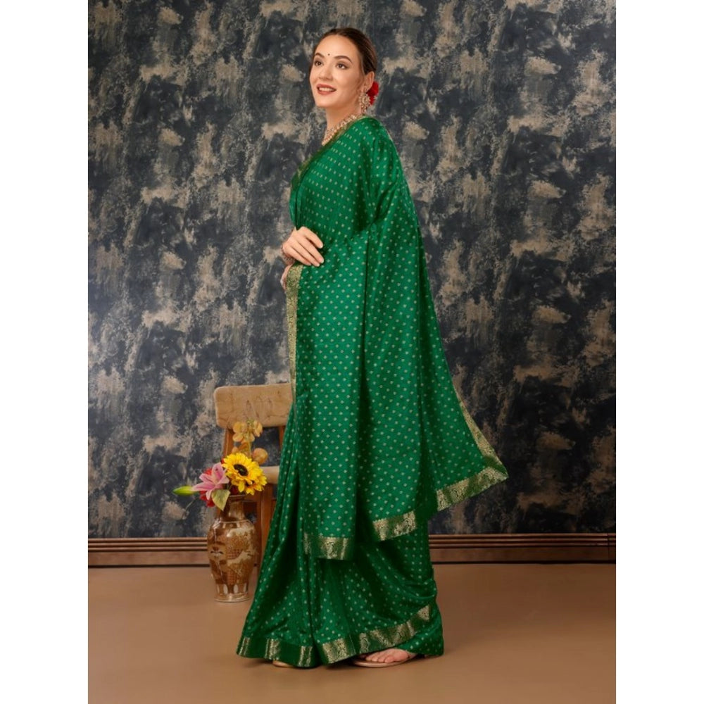 Generic Women's Vichitra Bandhani Saree With Unstitched Blouse (Green, 5-6 Mtrs) - Noble Nook