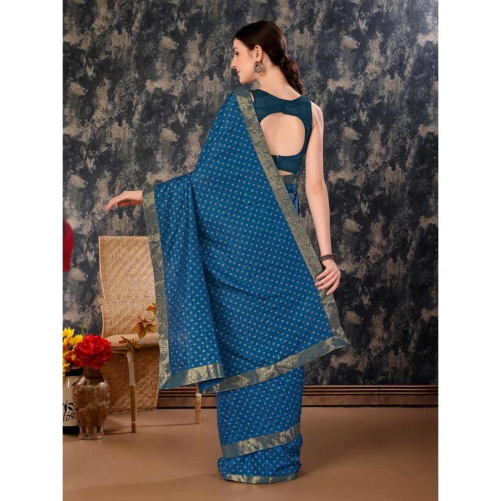 Generic Women's Vichitra Bandhani Saree With Unstitched Blouse (Blue, 5-6 Mtrs) - Noble Nook