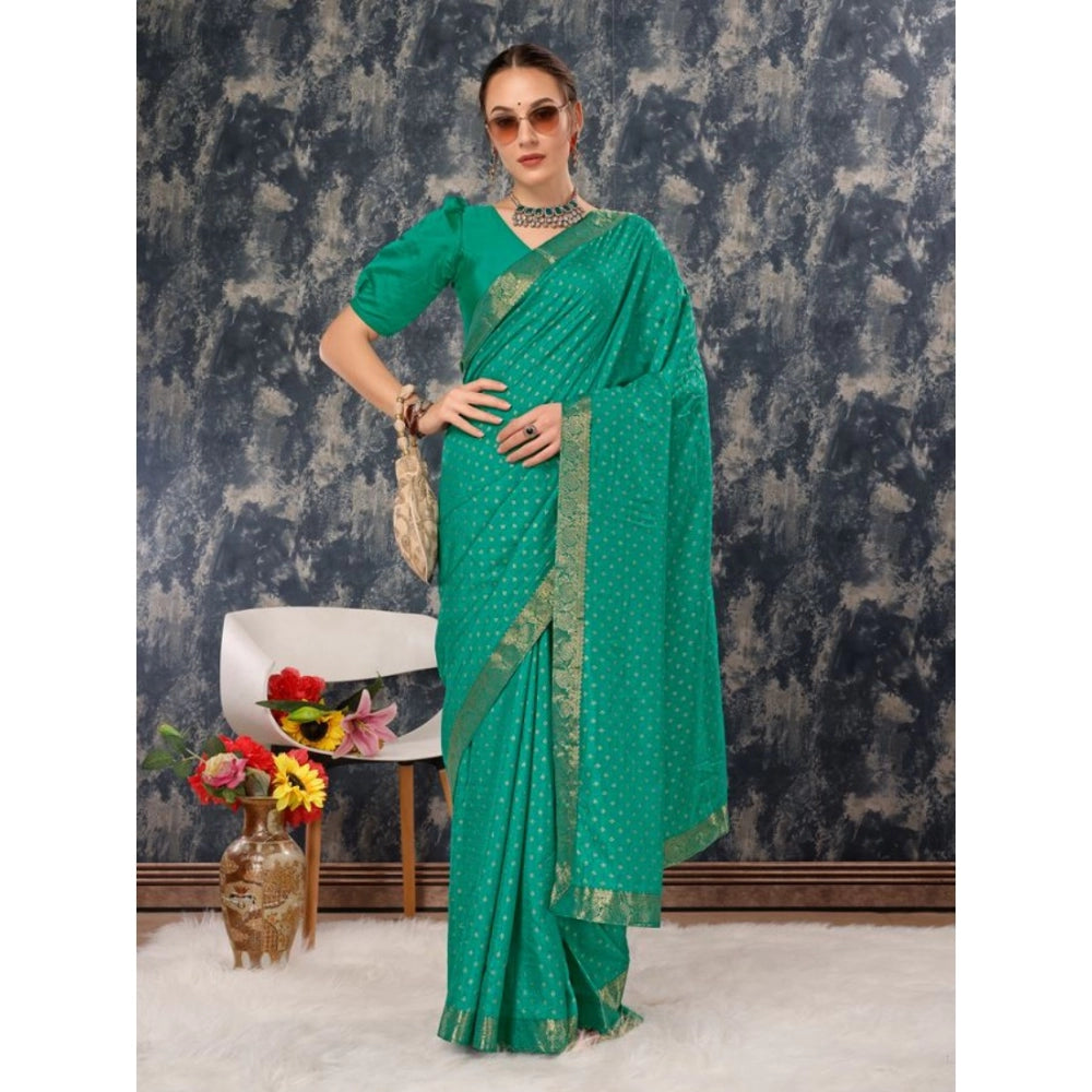 Generic Women's Vichitra Bandhani Saree With Unstitched Blouse (Rama Green, 5-6 Mtrs) - Noble Nook