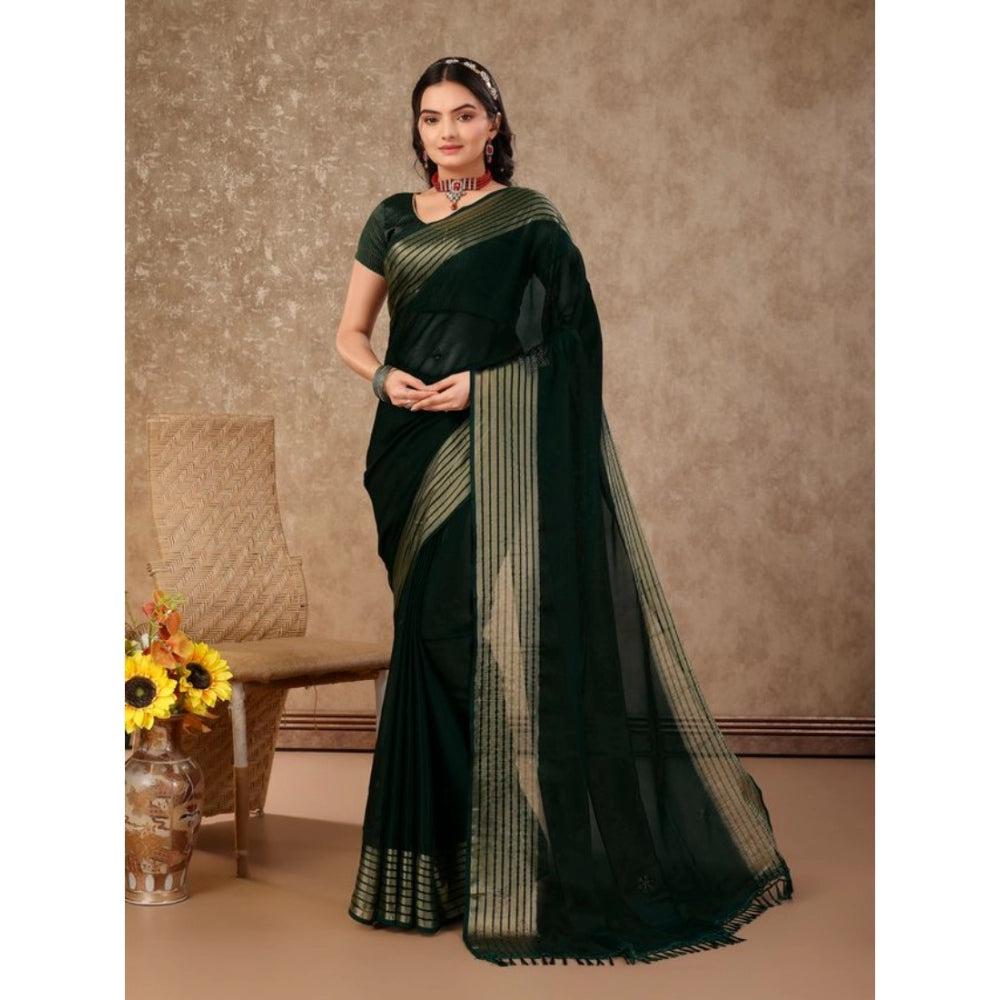 Generic Women's Chiffon Fabric Plain Saree With Unstitched Blouse (Green, 5-6 Mtrs) - Noble Nook