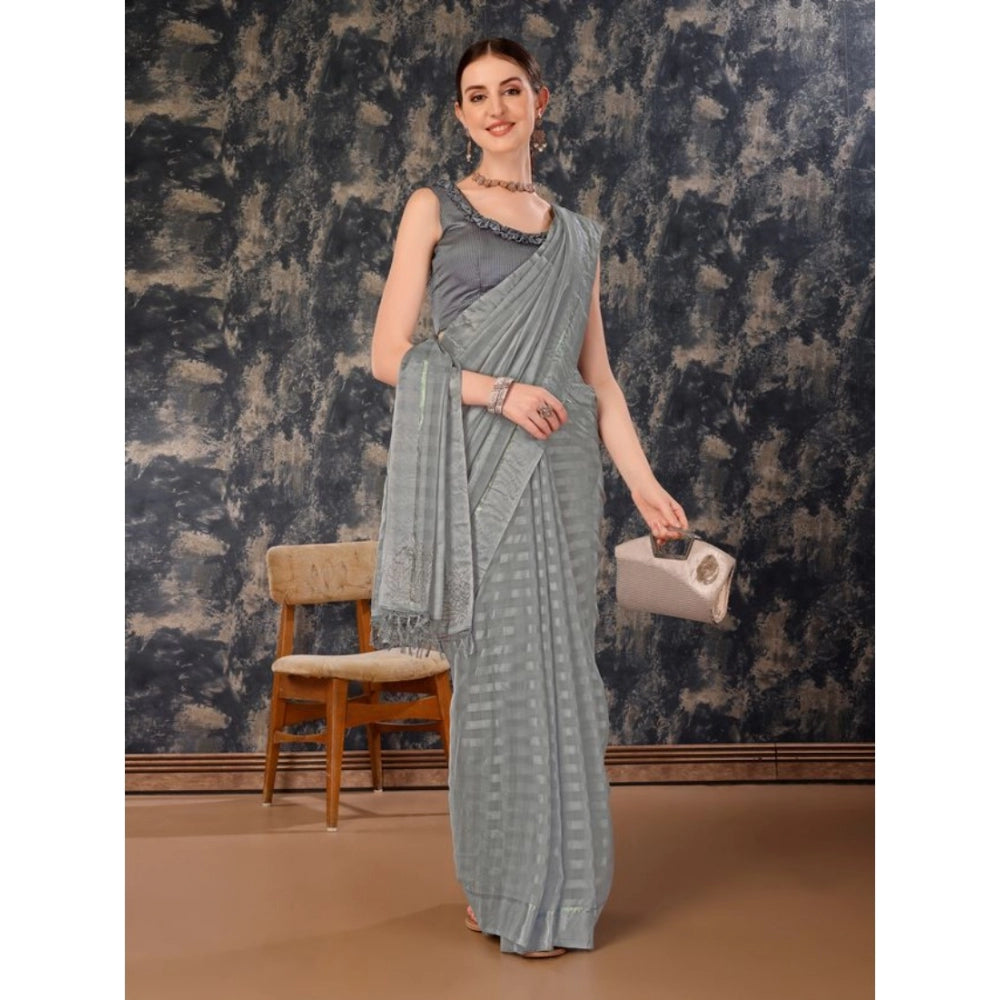 Generic Women's Chiffon Fabric Line Saree With Unstitched Blouse (Grey, 5-6 Mtrs) - Noble Nook