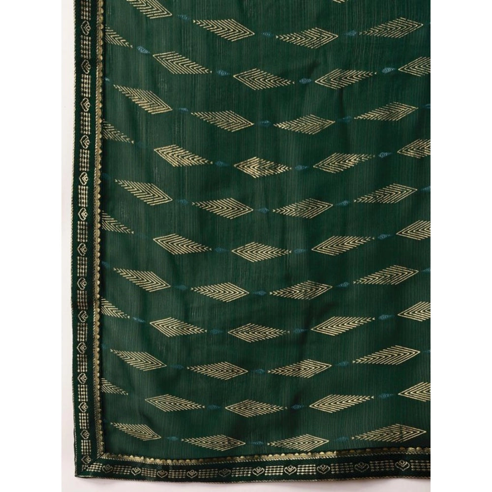 Generic Women's Zomto Laheriya Saree With Unstitched Blouse (Green, 5-6 Mtrs) - Noble Nook