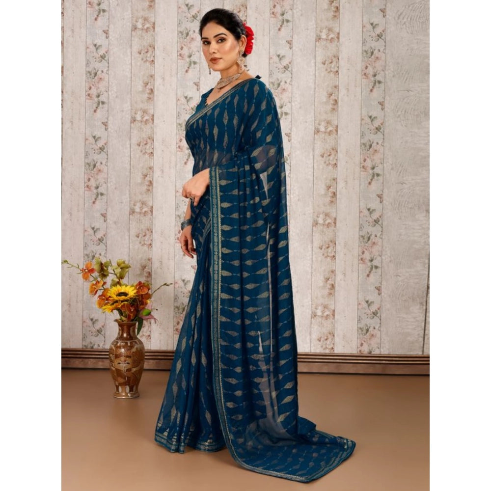 Generic Women's Zomto Laheriya Saree With Unstitched Blouse (Blue, 5-6 Mtrs) - Noble Nook