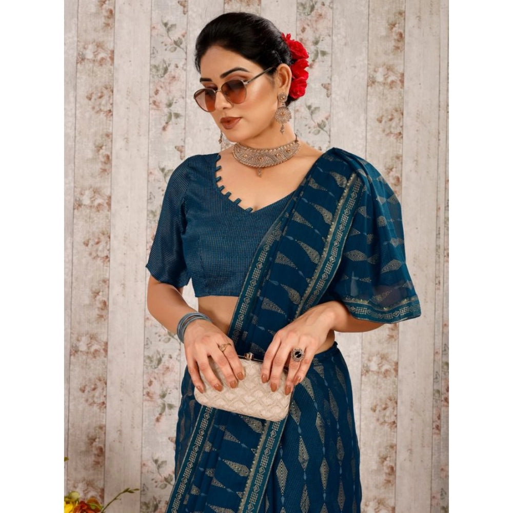 Generic Women's Zomto Laheriya Saree With Unstitched Blouse (Blue, 5-6 Mtrs) - Noble Nook