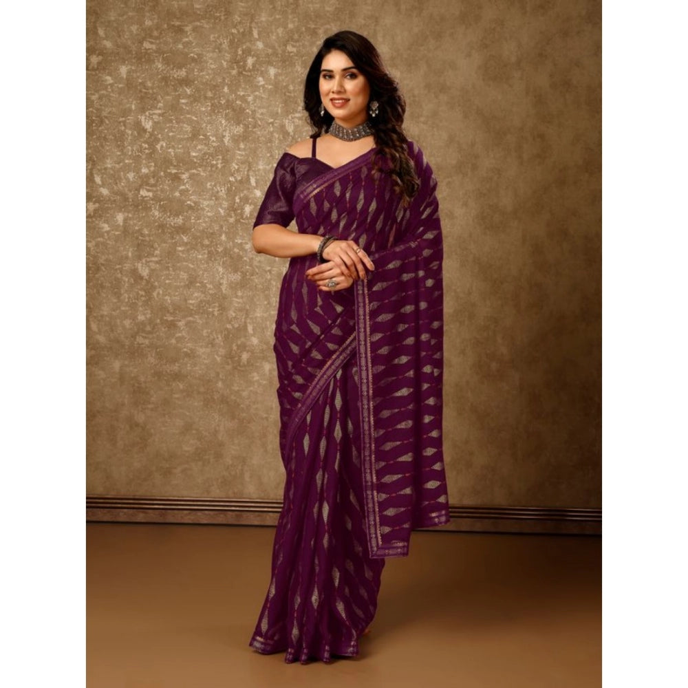 Generic Women's Zomto Laheriya Saree With Unstitched Blouse (Wine, 5-6 Mtrs) - Noble Nook