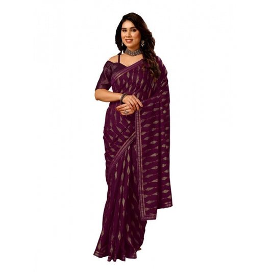 Generic Women's Zomto Laheriya Saree With Unstitched Blouse (Wine, 5-6 Mtrs) - Noble Nook