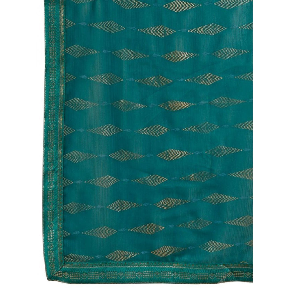 Generic Women's Zomto Laheriya Saree With Unstitched Blouse (Teal Blue, 5-6 Mtrs) - Noble Nook