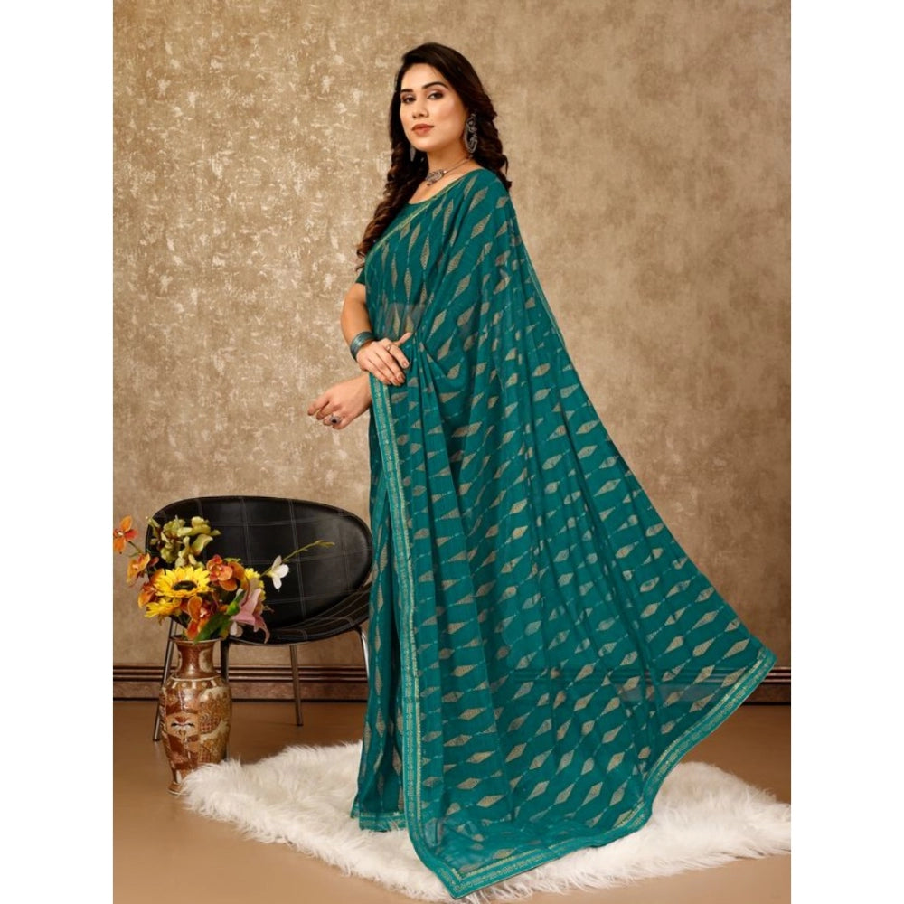 Generic Women's Zomto Laheriya Saree With Unstitched Blouse (Teal Blue, 5-6 Mtrs) - Noble Nook