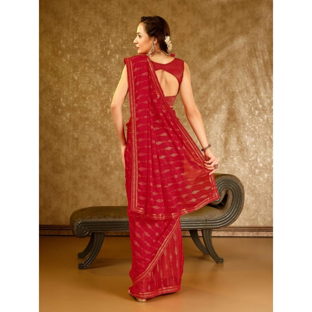 Generic Women's Zomto Laheriya Saree With Unstitched Blouse (Red, 5-6 Mtrs) - Noble Nook