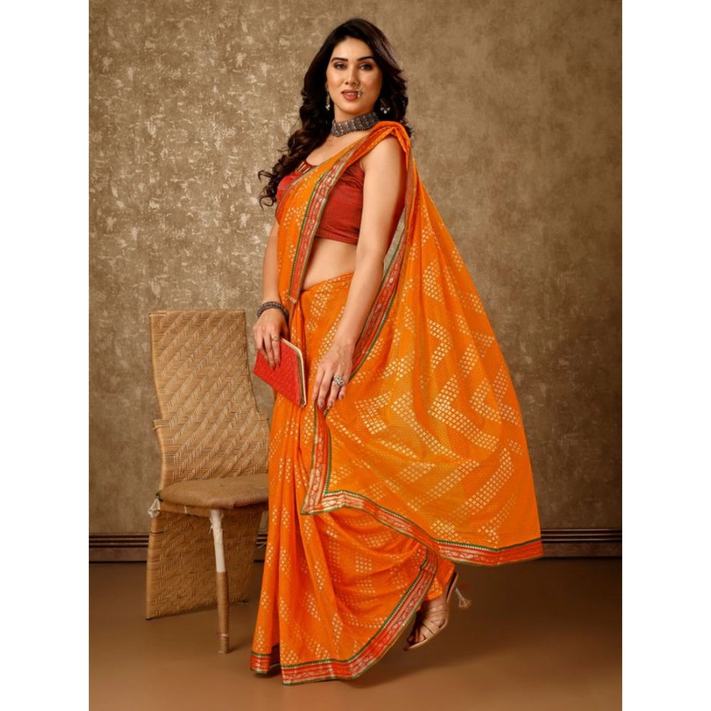 Generic Women's Zomto Zig Zag Saree With Unstitched Blouse (Yellow, 5-6 Mtrs) - Noble Nook