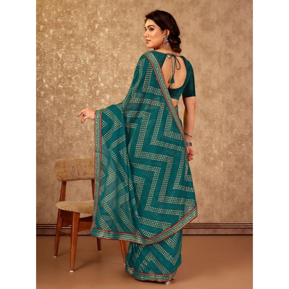 Generic Women's Zomto Zig Zag Saree With Unstitched Blouse (Teal Blue, 5-6 Mtrs) - Noble Nook