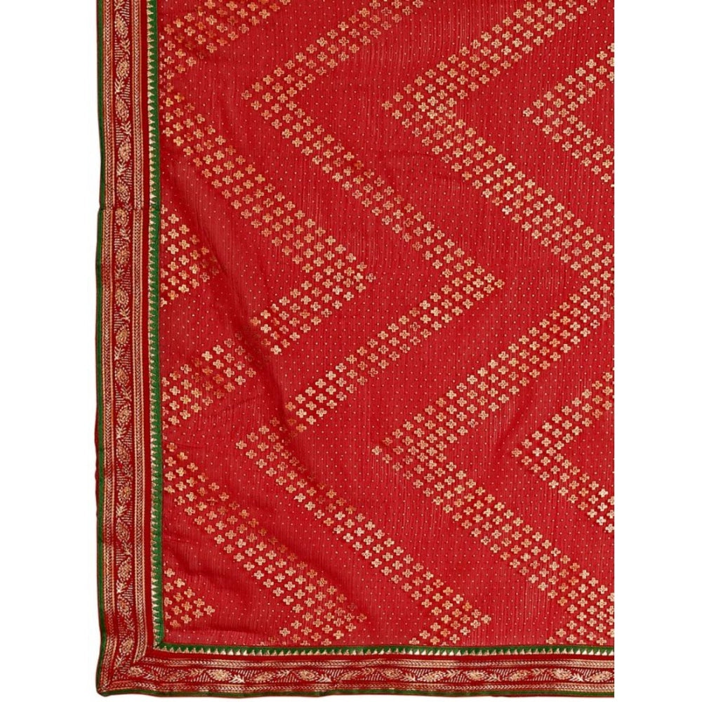 Generic Women's Zomto Zig Zag Saree With Unstitched Blouse (Red, 5-6 Mtrs) - Noble Nook