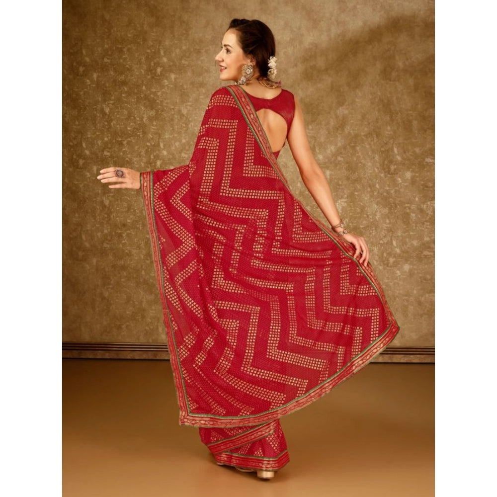 Generic Women's Zomto Zig Zag Saree With Unstitched Blouse (Red, 5-6 Mtrs) - Noble Nook