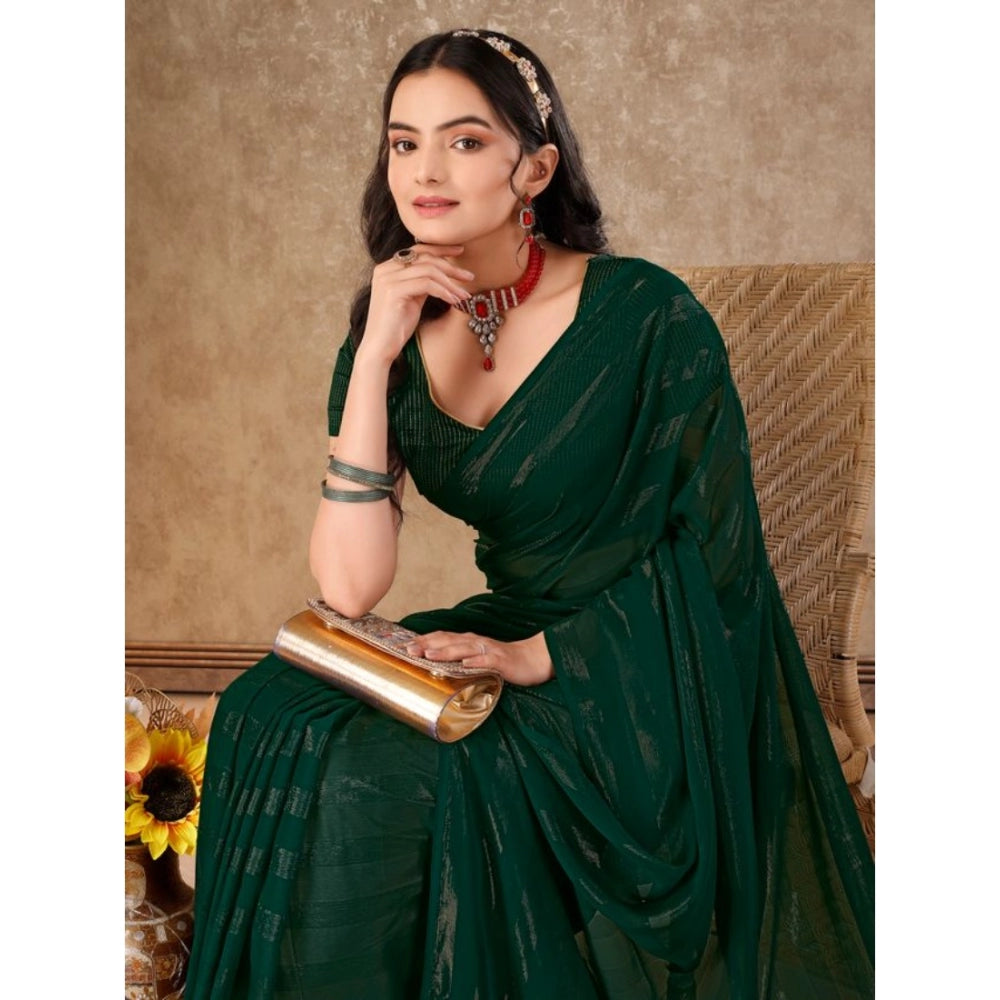 Generic Women's Chiffon Fabric Line Saree With Unstitched Blouse (Green, 5-6 Mtrs) - Noble Nook