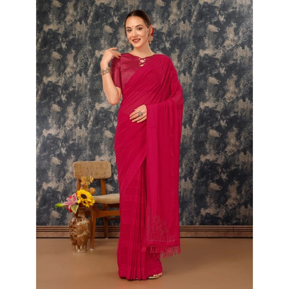 Generic Women's Chiffon Fabric Line Saree With Unstitched Blouse (Pink, 5-6 Mtrs) - Noble Nook