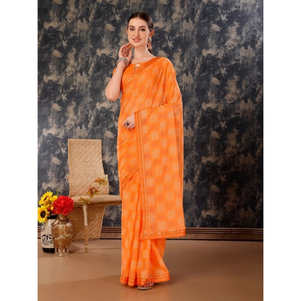 Generic Women's Zomto Checked Saree With Unstitched Blouse (Orange, 5-6 Mtrs) - Noble Nook