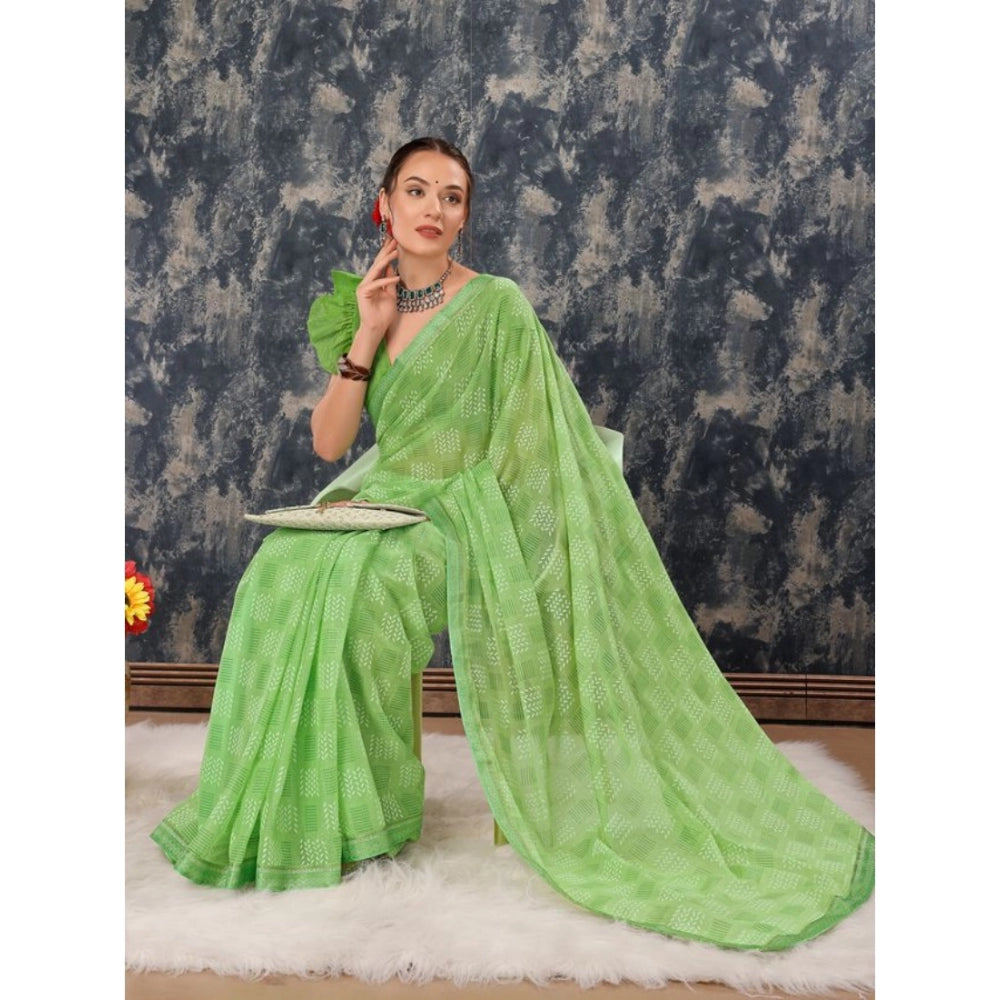 Generic Women's Zomto Checked Saree With Unstitched Blouse (Green, 5-6 Mtrs) - Noble Nook