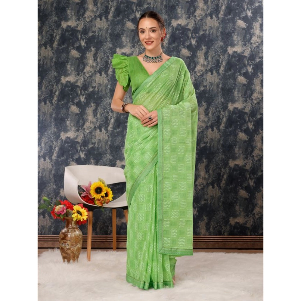 Generic Women's Zomto Checked Saree With Unstitched Blouse (Green, 5-6 Mtrs) - Noble Nook