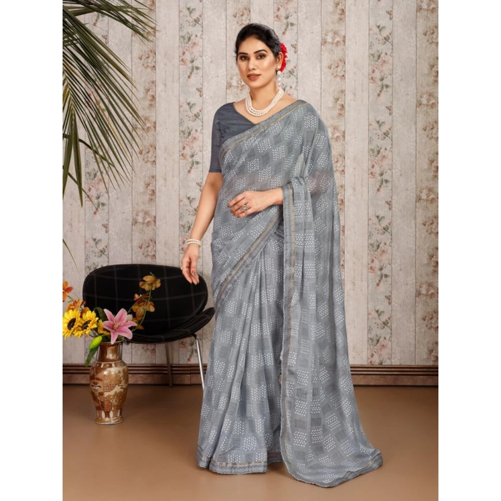 Generic Women's Zomto Checked Saree With Unstitched Blouse (Grey, 5-6 Mtrs) - Noble Nook