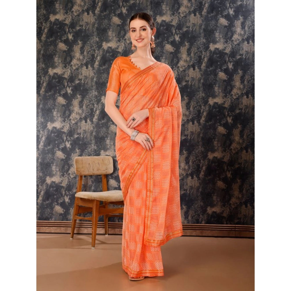 Generic Women's Zomto Checked Saree With Unstitched Blouse (Peach, 5-6 Mtrs) - Noble Nook