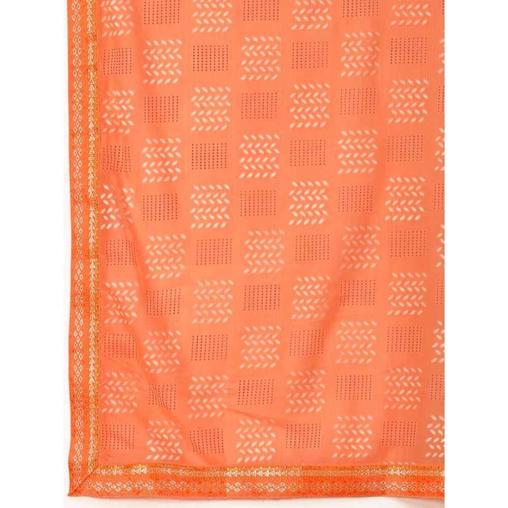 Generic Women's Zomto Checked Saree With Unstitched Blouse (Peach, 5-6 Mtrs) - Noble Nook