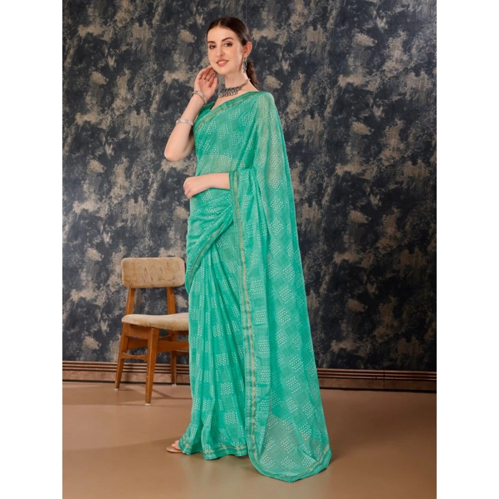 Generic Women's Zomto Checked Saree With Unstitched Blouse (Rama Green, 5-6 Mtrs) - Noble Nook