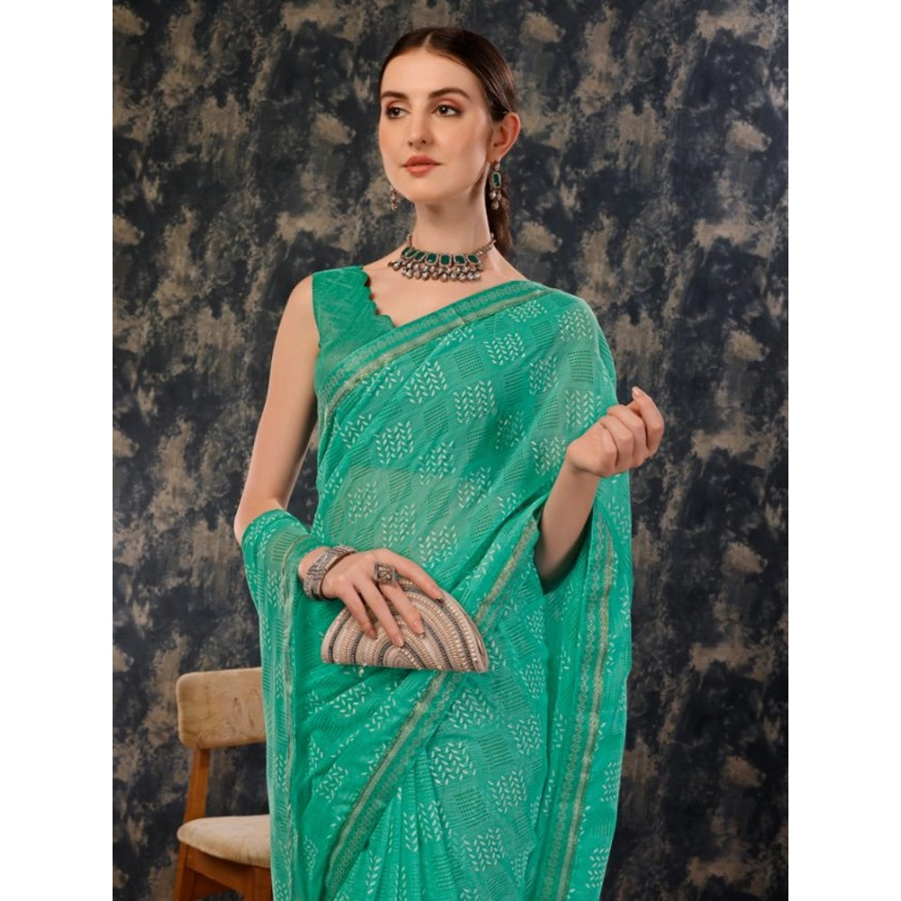 Generic Women's Zomto Checked Saree With Unstitched Blouse (Rama Green, 5-6 Mtrs) - Noble Nook